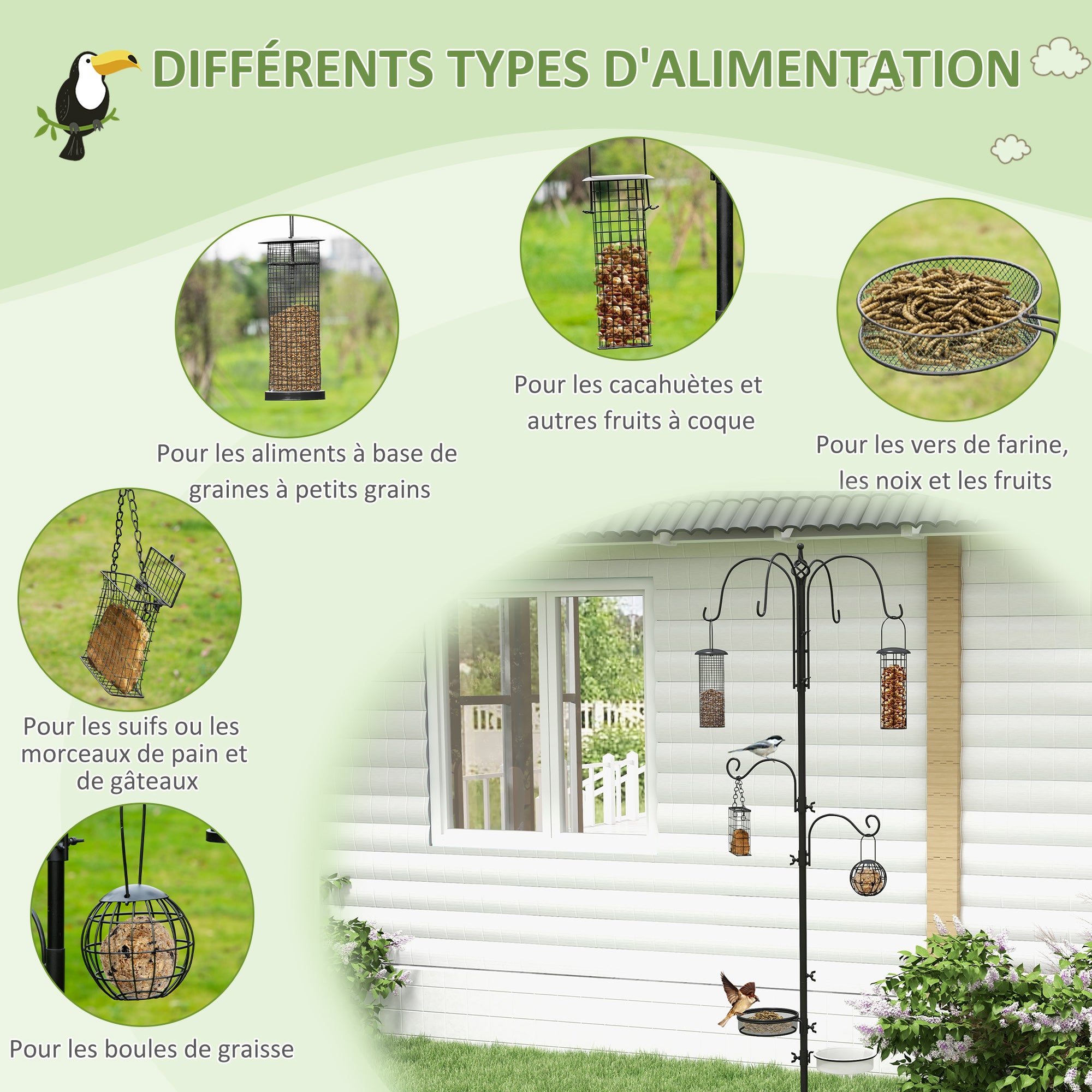 Mangeoire à oiseaux complet H.2,26 m style rustique chic - 5