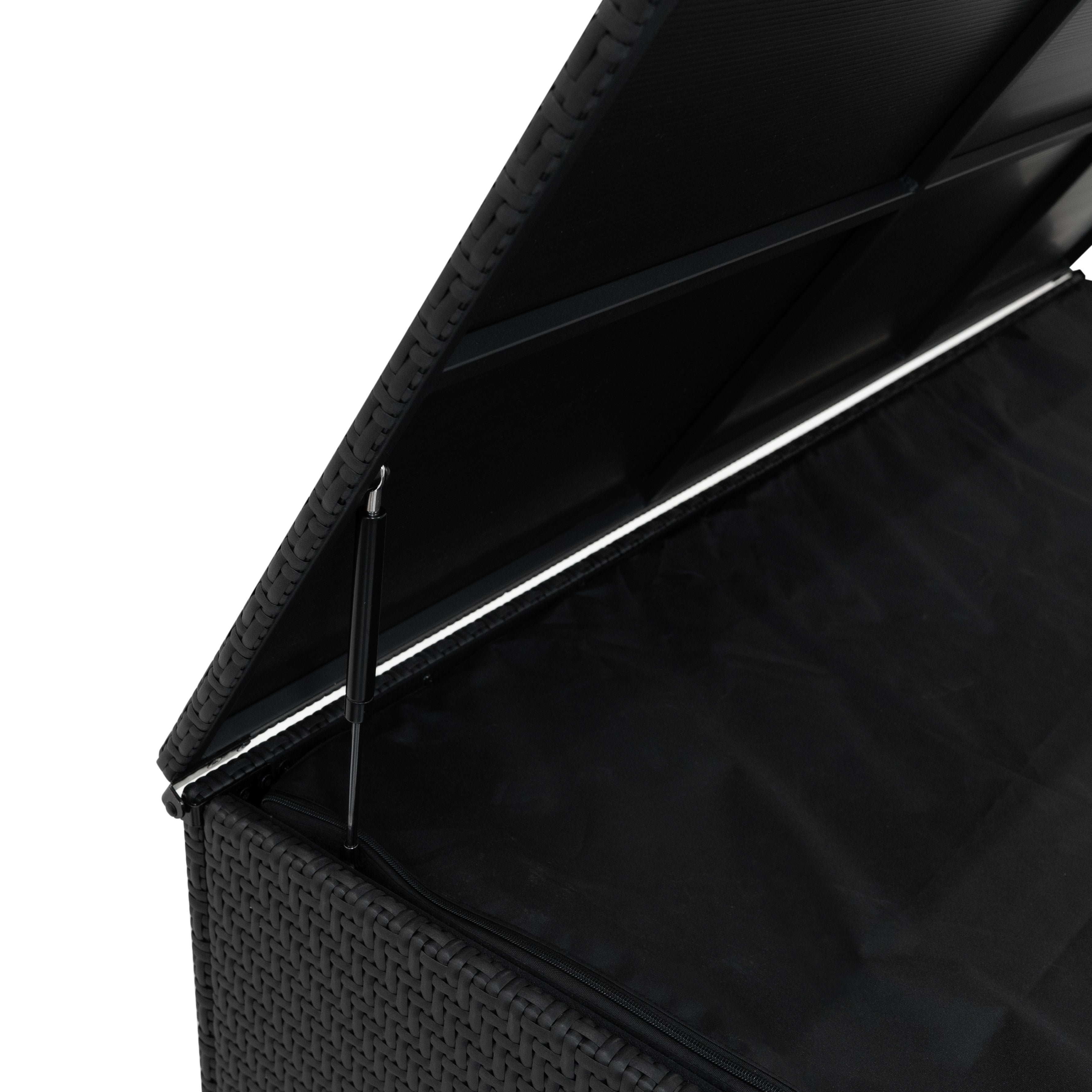 Coffre de Rangement 700 L en Rotin Noir Extérieur & Doublure Imperméable Housse Coussin Large Terrasse Cadre en Acier - 6