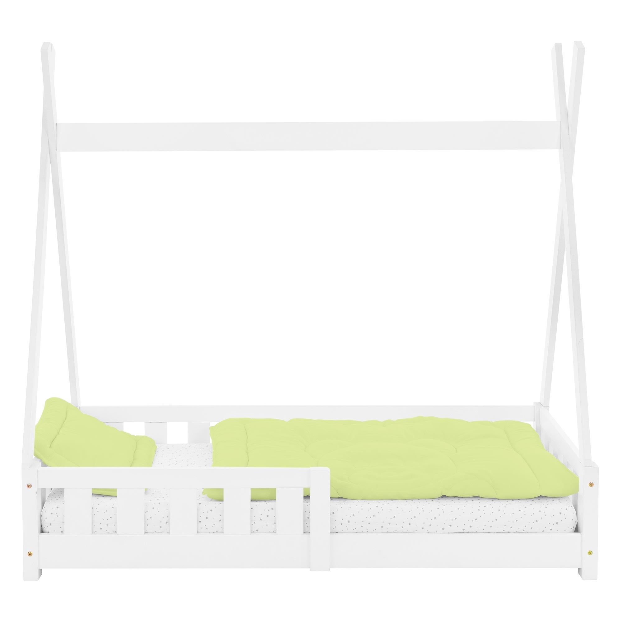 Lit d'enfants Tipi 70x140 cm blanc style indien cadre bois de pin massif avec matelas hypoallergénique housse amovible respirant et sommier à lattes - 2