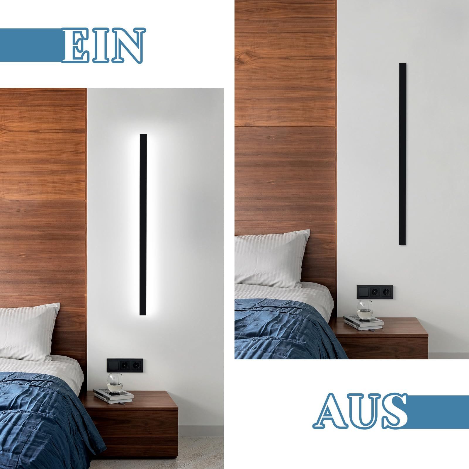 NETTLIFE Zestaw 2 lamp ściennych do wnętrz czarnych 100CM nowoczesne oświetlenie ścienne do przedpokoju 32W - 3