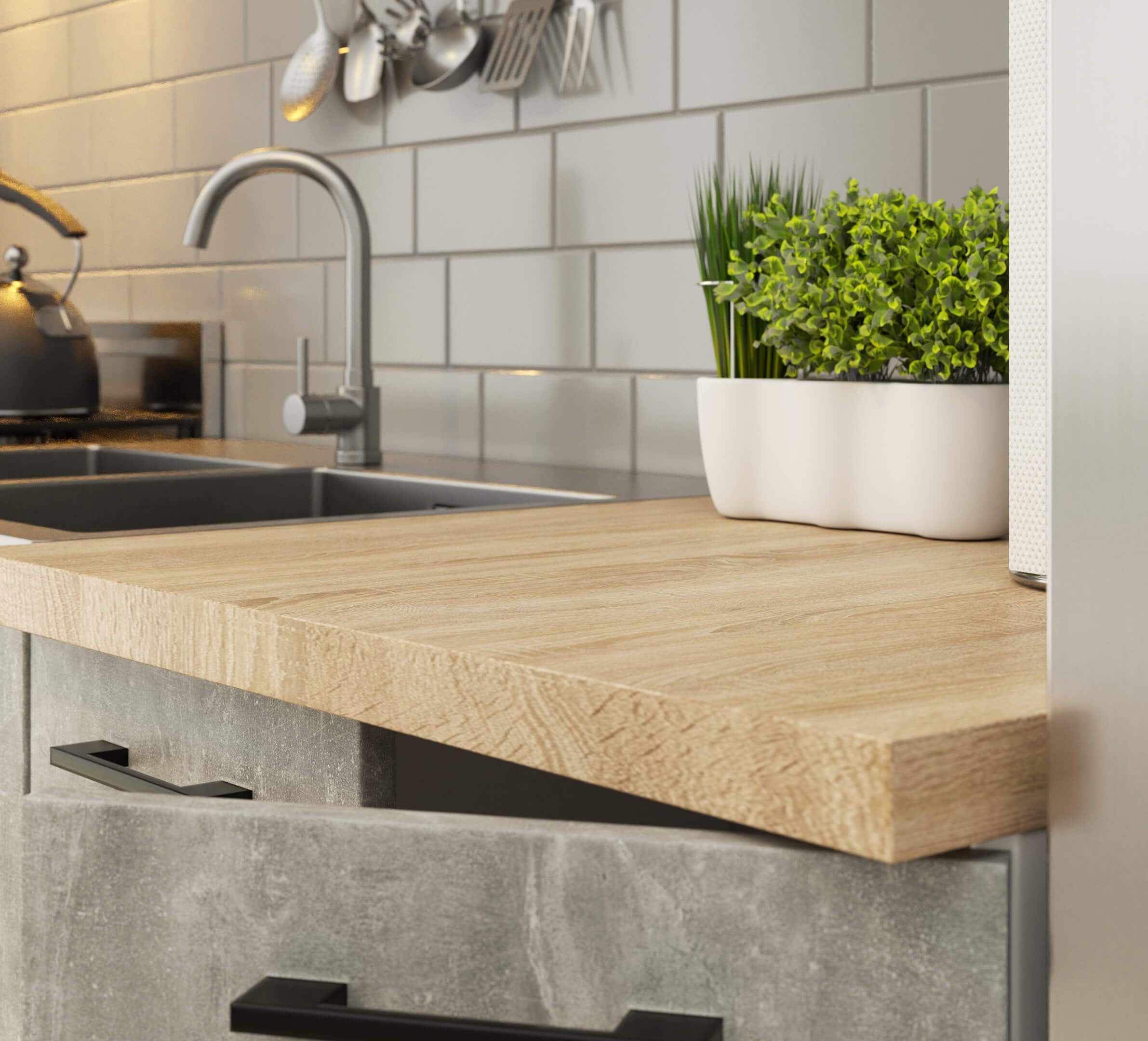 Ensemble De Cuisine AKORD OLIWIA Blanc 240 cm 11 portes 1 tiroir façade Béton 240x46x203 cm - 5