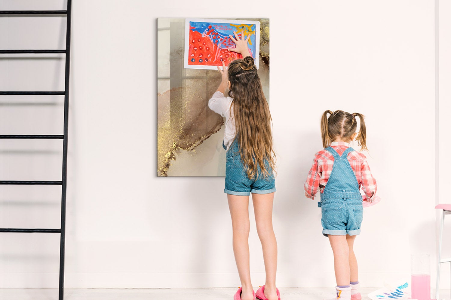 Tableau magnétique mural, Tulup - 70x100 cm - Marbre pailleté, 5 aimants, une éponge, un marqueur noir - 3