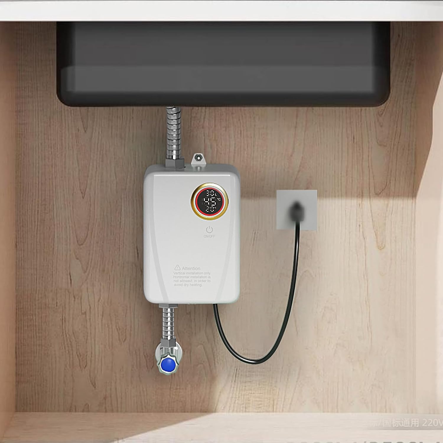 Chauffe-eau instantané 3500 W 220 V sans réservoir avec écran LCD pour éviers en ligne, chauffe-eau sous évier (blanc). - 5