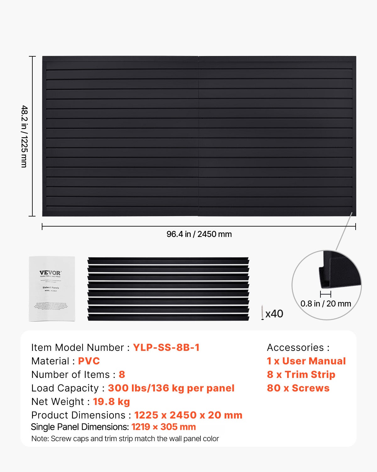 Panneau à Lattes VEVOR Mural Garage, 1225x2450 mm, Panneau Rangement Outils en PVC avec Conception Modulaire, Porte-outils Muraux pour Affichage - 7