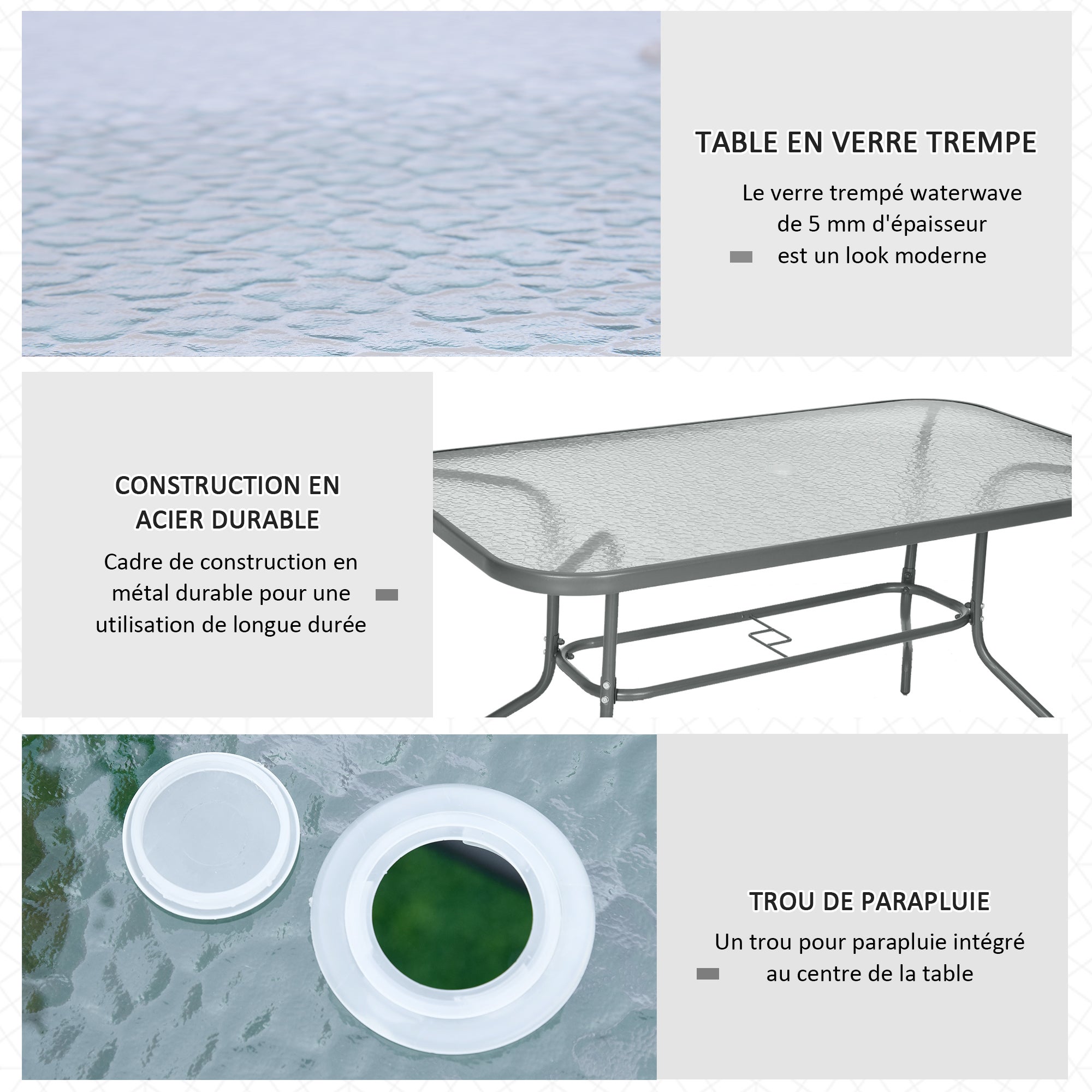 Table de jardin extensible rectangulaire en Métal Gris - 4