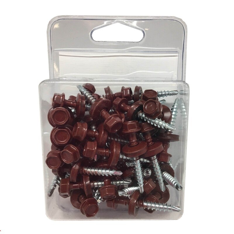 Kit 50 VIS AUTOPERCEUSES (4,9x35mm) + 50 rondelles étanchéité panneaux tuiles - Brun rouge mat - Longueur 3.5cm - 2