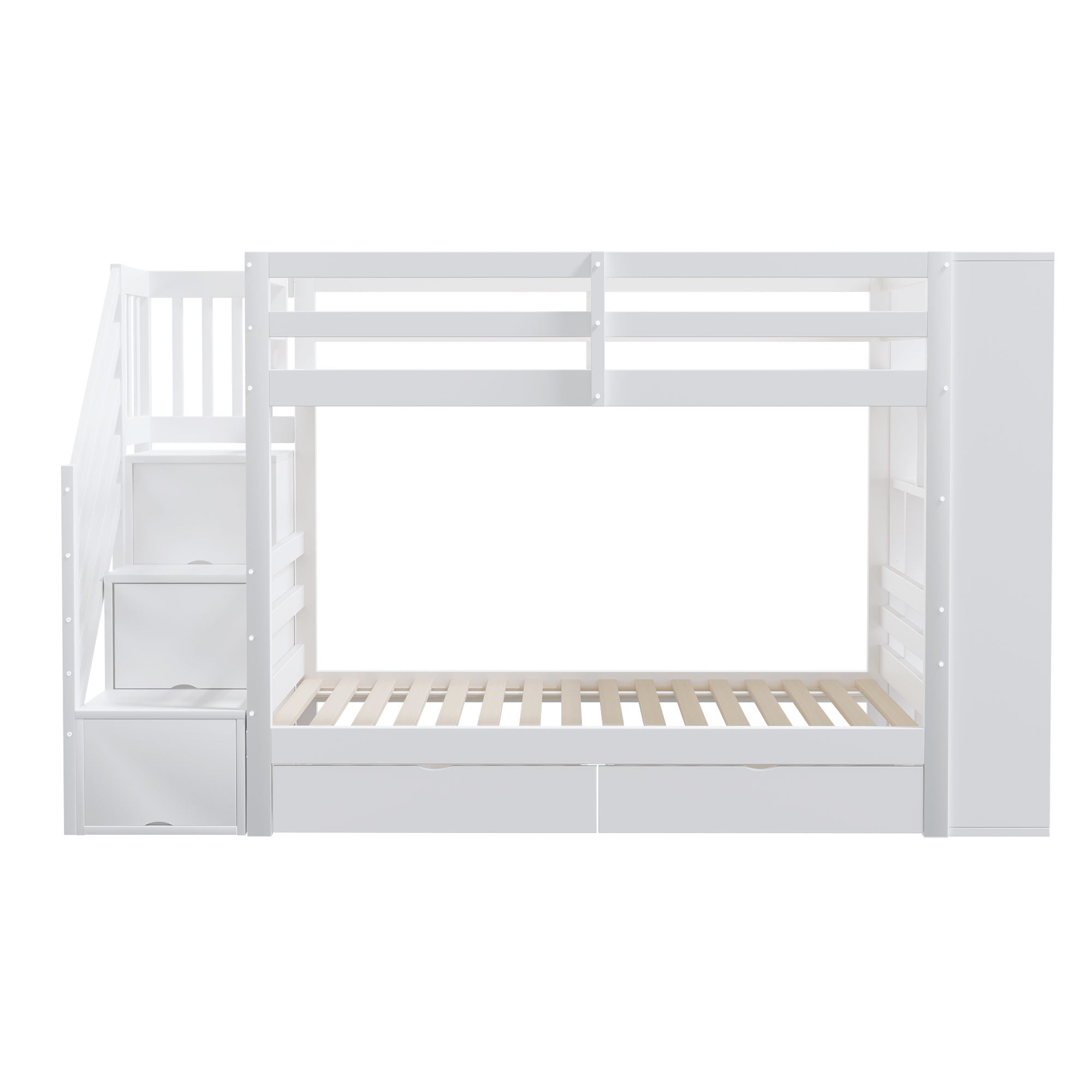 Lit superposé 90 x 200 cm, avec échelle de sécurité, tiroirs de rangement et placard, blanc - 5