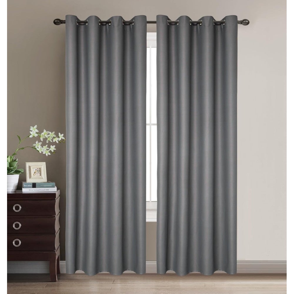 Cortinas de ventana opacas 2 piezas modernas anti luz, termicas aislantes frio y calor para salon, habitacion (140x260cm gris)