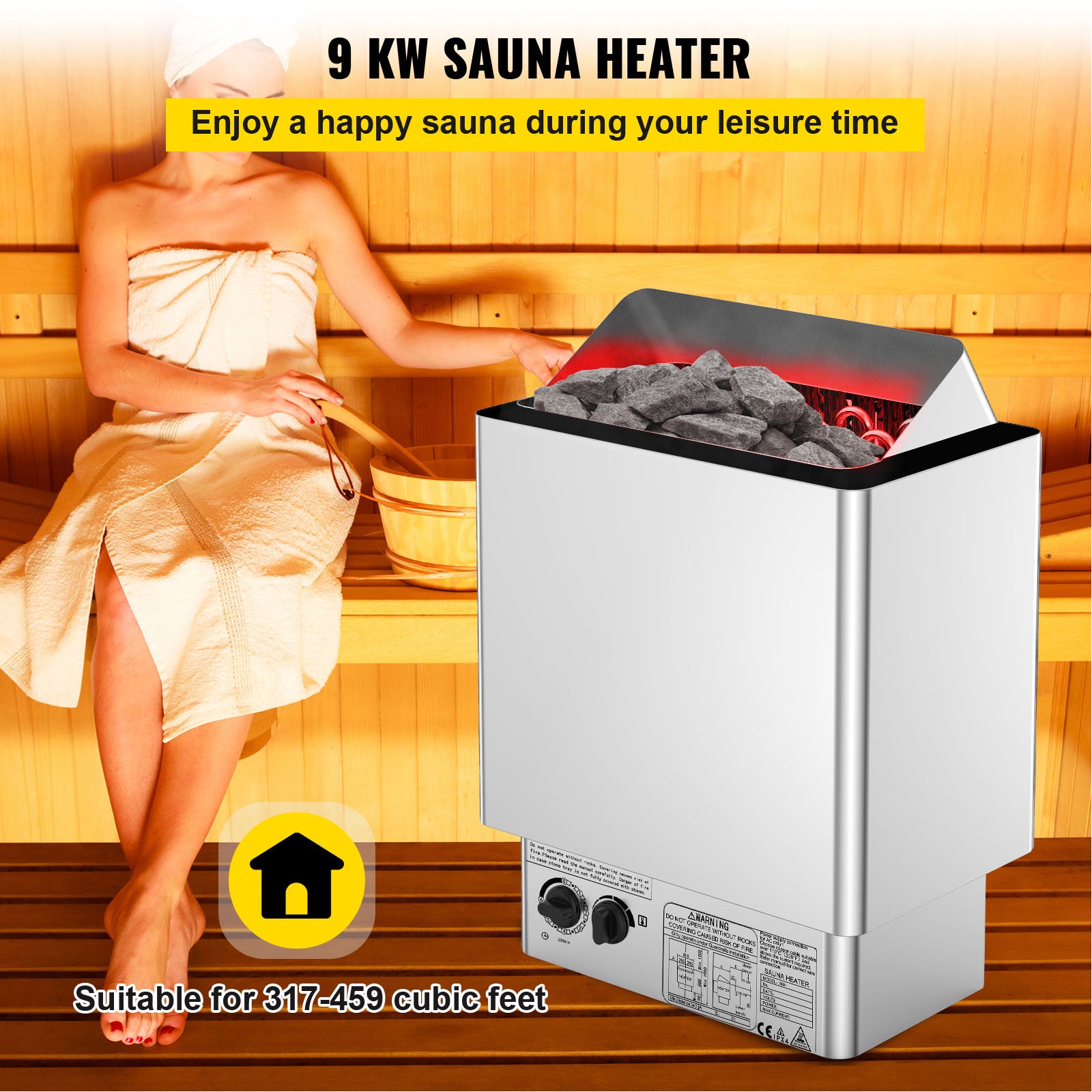 Poêle de Sauna Électrique 9 kW SucceBuy, Chauffage Triphasé 380-415 V pour Cabine 9-13 m³, Thermostat Intégré - 4