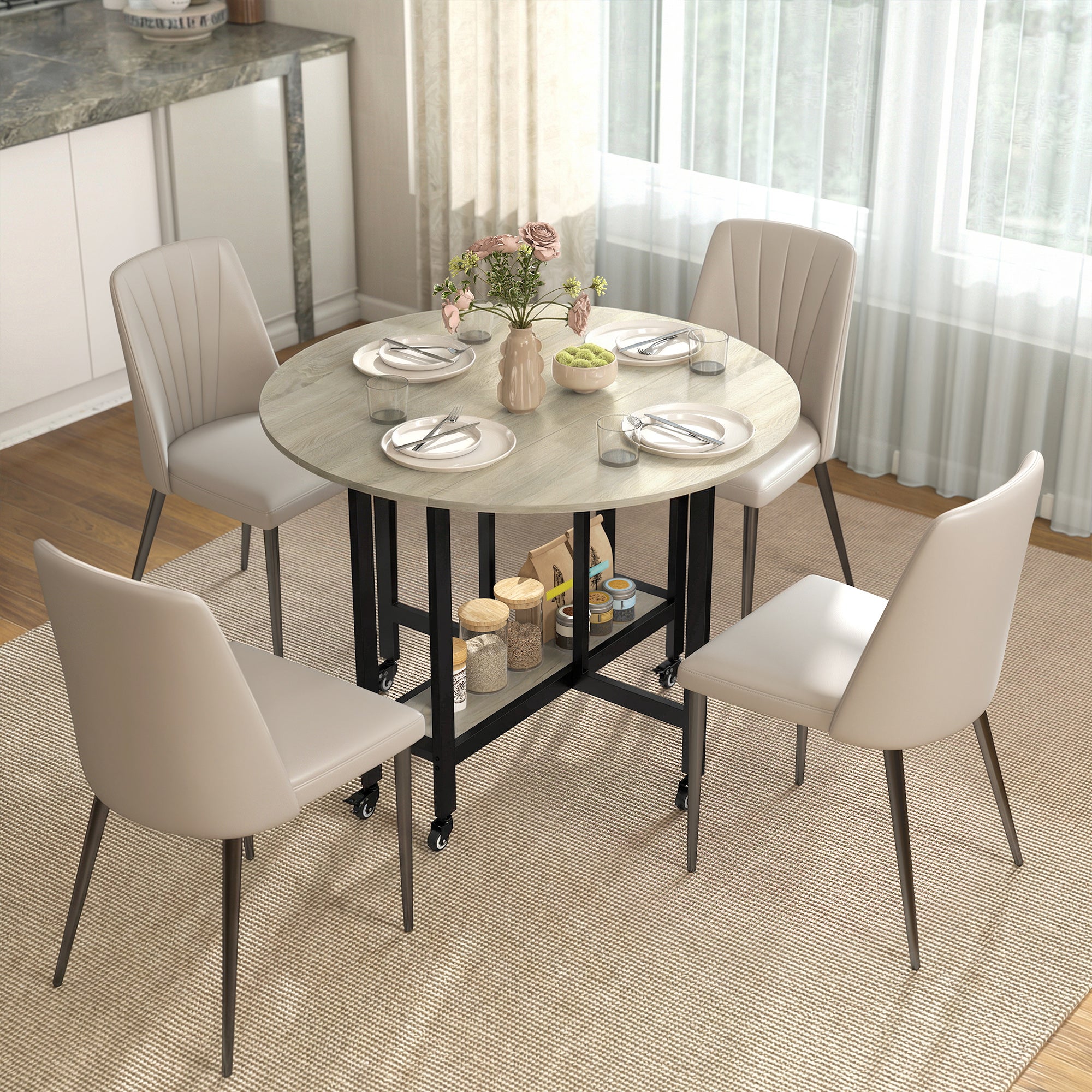 Table à manger pliante - HOMCOM - pour 4 personnes - 6 roulettes ...