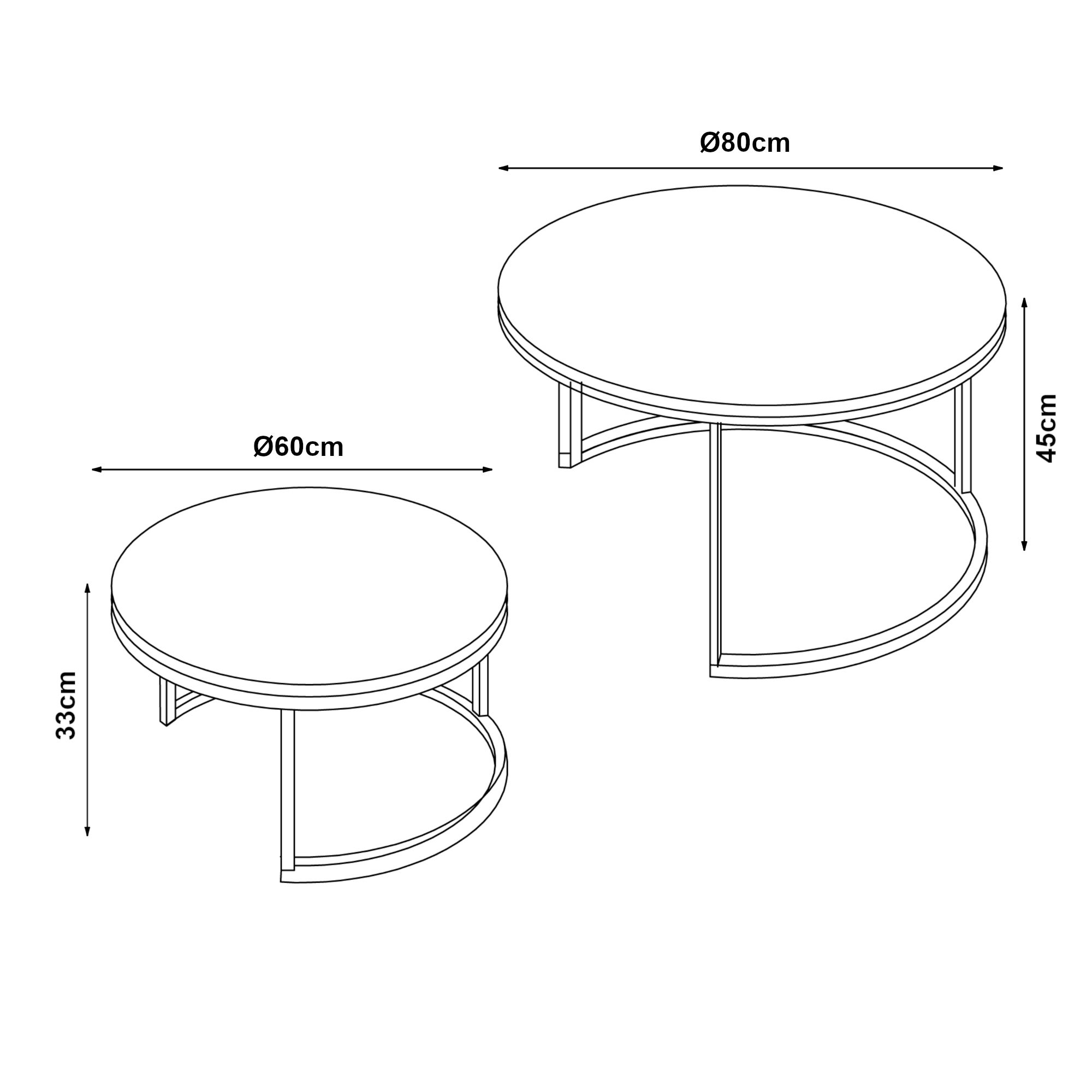 Set da 2 Tavolini da Salotto 'Christchurch' Tavolini Sovrapponibili con Piano Rotondo - color Marmo Bianco / color Oro [en.casa] - 4
