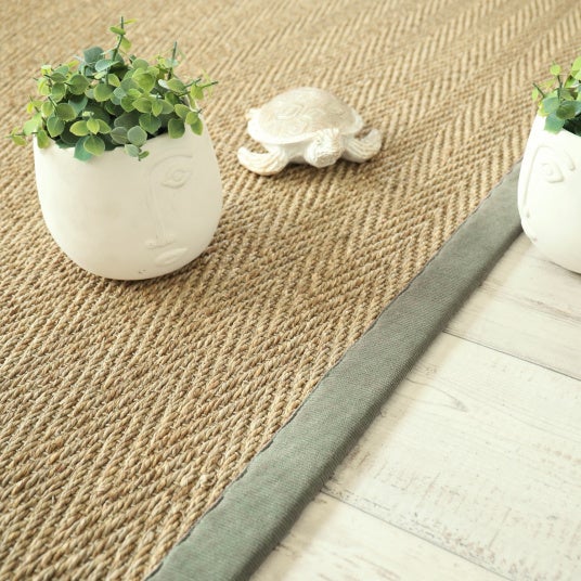 Tapis Jonc de mer - Bihar fin chevron - Ganse chenille vert mousse - 80 x 150 cm - 4