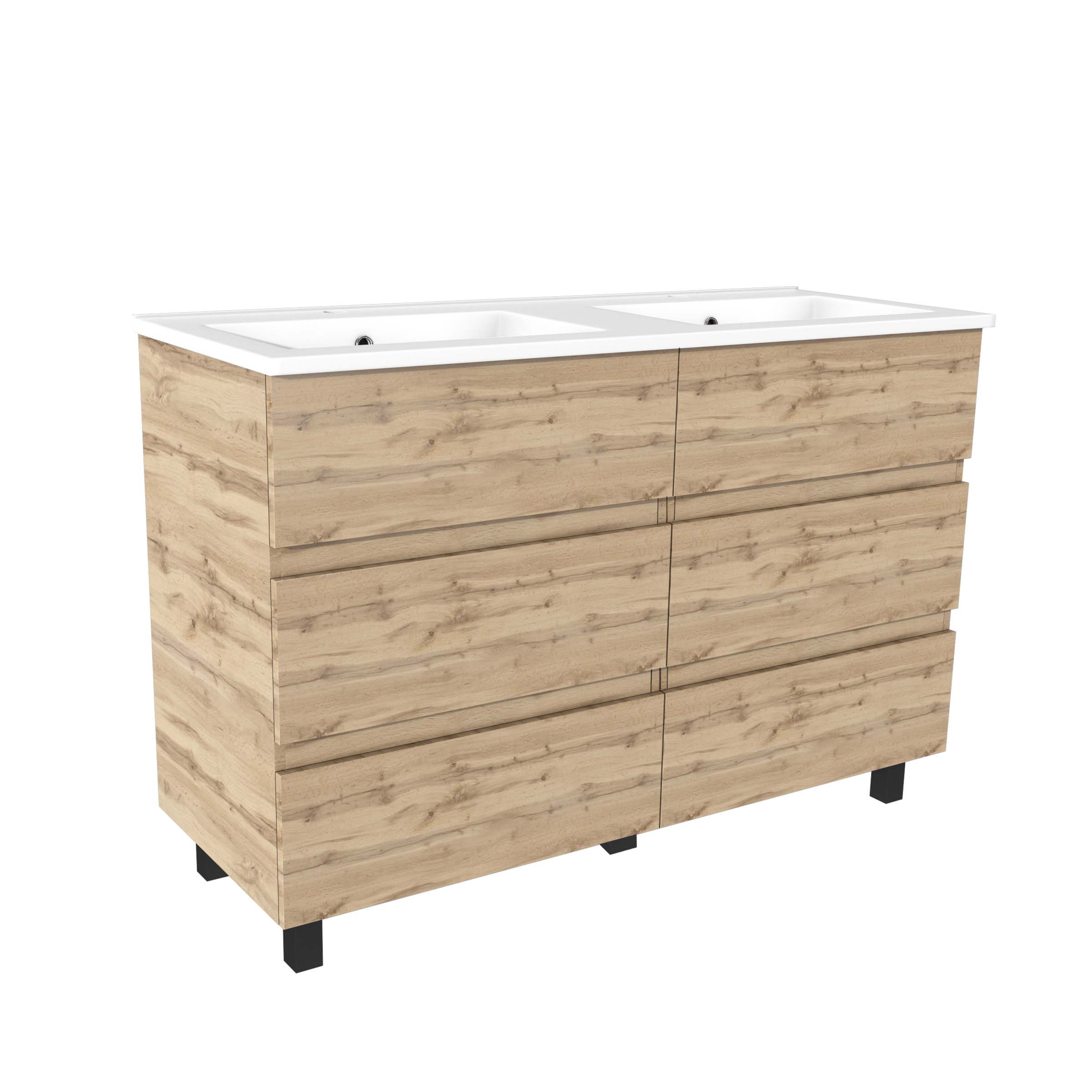 Meuble de salle de bains 120cm 6 Tiroirs_Chêne Naturel + Vasque céramique blanche - TIMBER 120 - 3