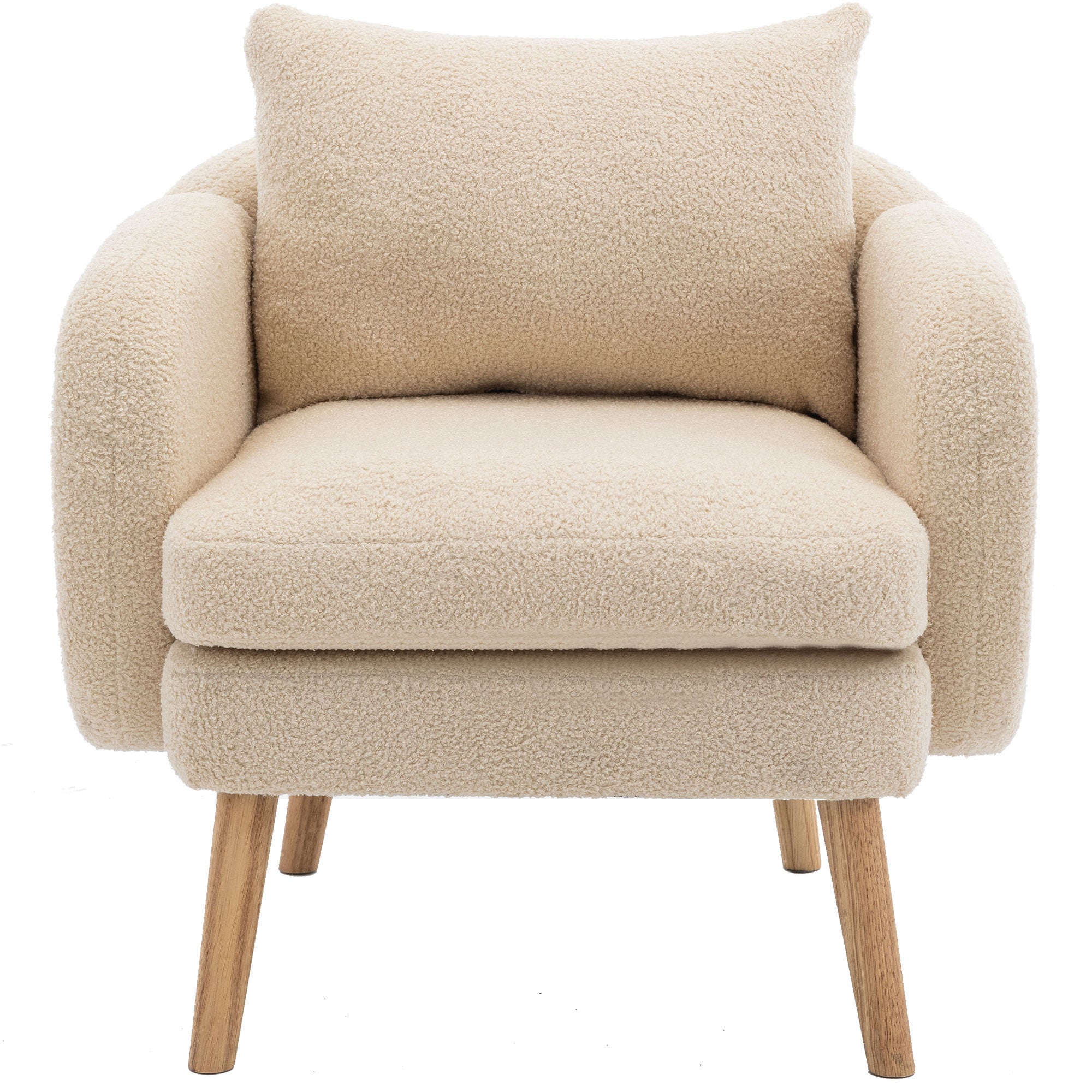 Fauteuil en tissu bouclette avec coussin épais - pieds en bois massif - beige - 2