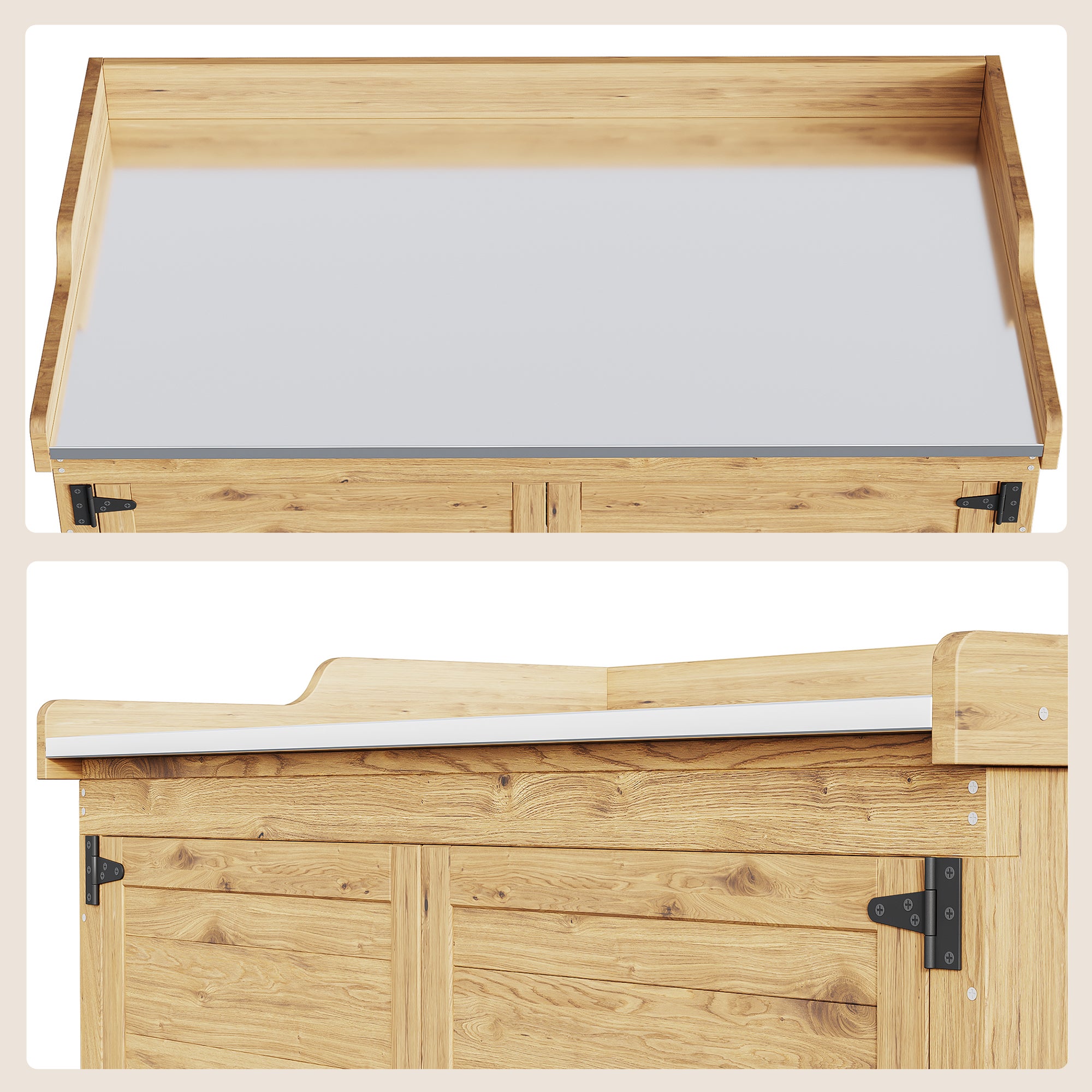 Table de Rempotage Bealife Placard de Rangement Extérieur Bois Sapin Table Jardinage Plateau Métal 2 Portes 2 Étagères - 5