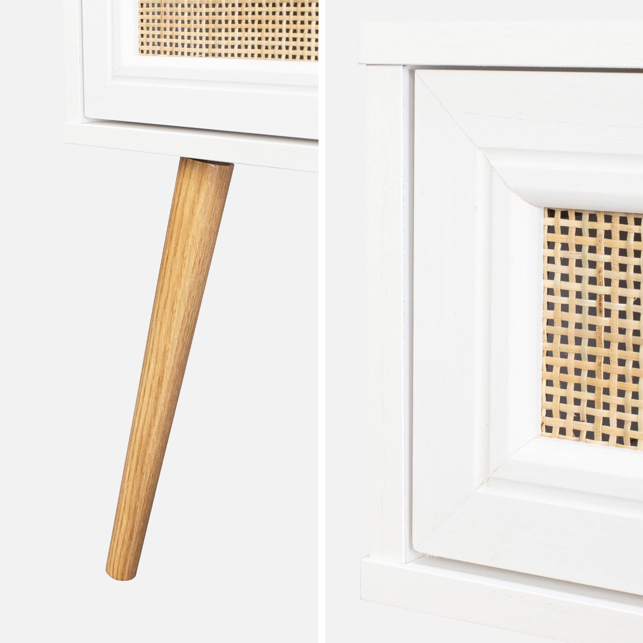 Mesita de noche de 1 cajón con efecto madera y caña, set de 2, Blanco roto - 8