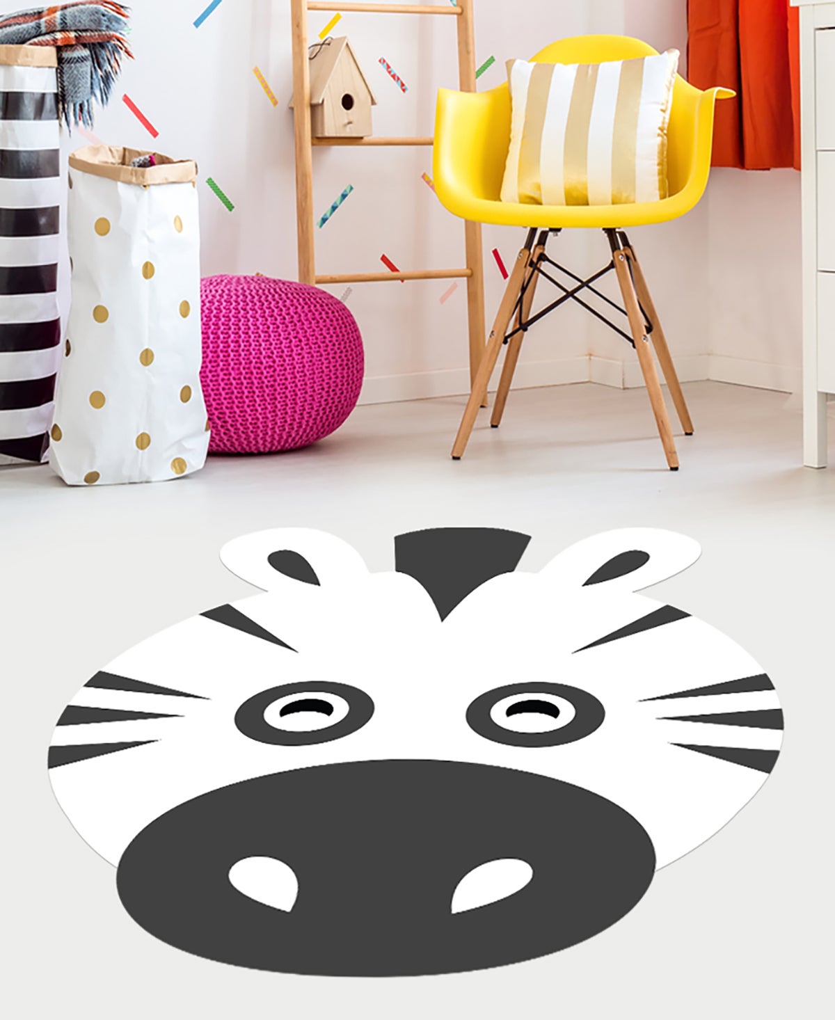 Dywan winylowy dziecięcy Zebra 92x100 cm - antypoślizgowy PVC, winylowy do pokoju dziecięcego, ognioodporny i zmywalny