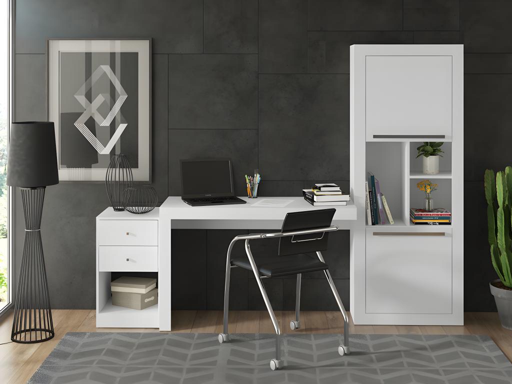 Bureau d'angle - 2 tiroirs et 2 portes - Coloris : Blanc - EVAN - 6