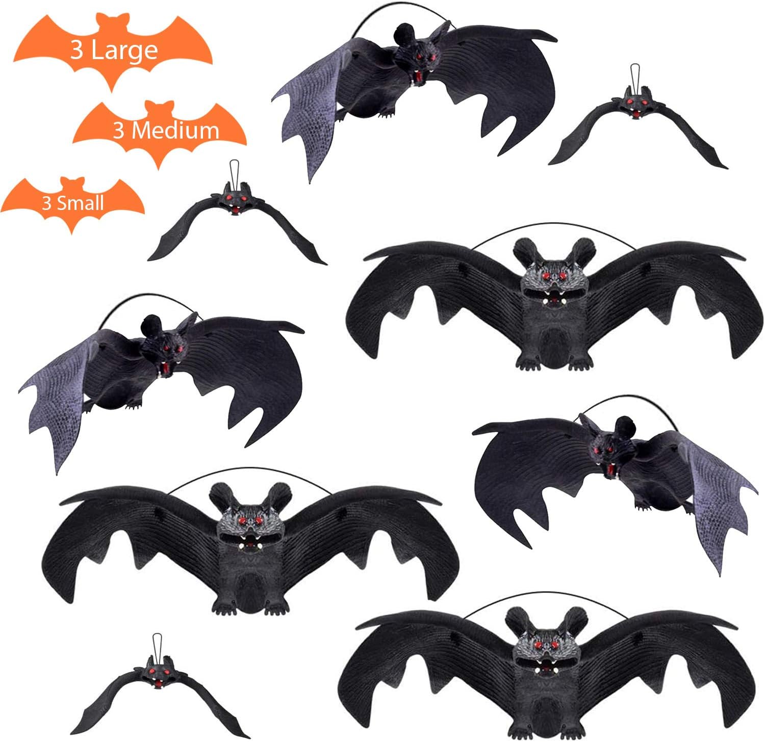 9 lilieci realiști din cauciuc pentru Halloween, 3 mari, 3 medii și 3 mici, decorațiuni suspendate pentru interior