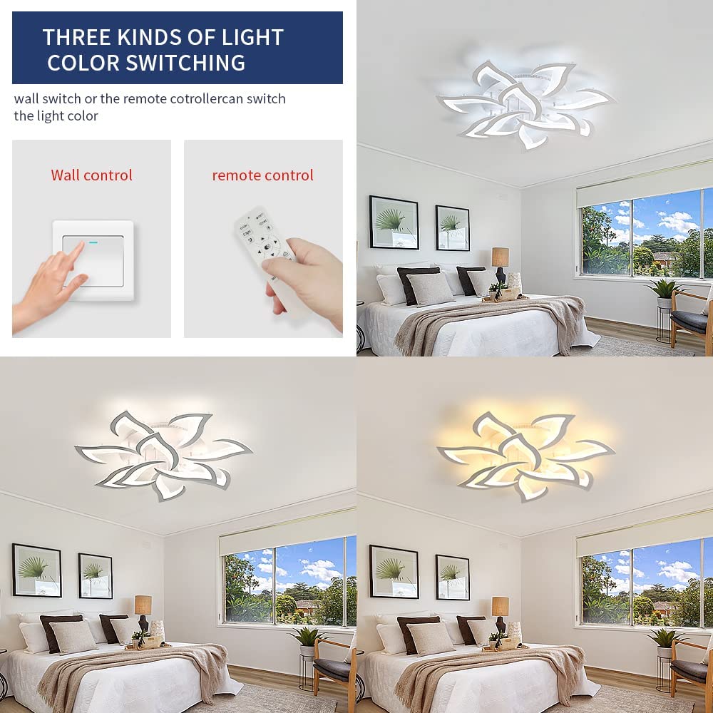 COMELY Plafonnier LED Dimmable 84W 9450LM, Lampe de Plafond Moderne en Forme de Pétale 3000K-6500K, Luminaire Créatif pour Salon,Chambre,Hall d’Entrée - 7