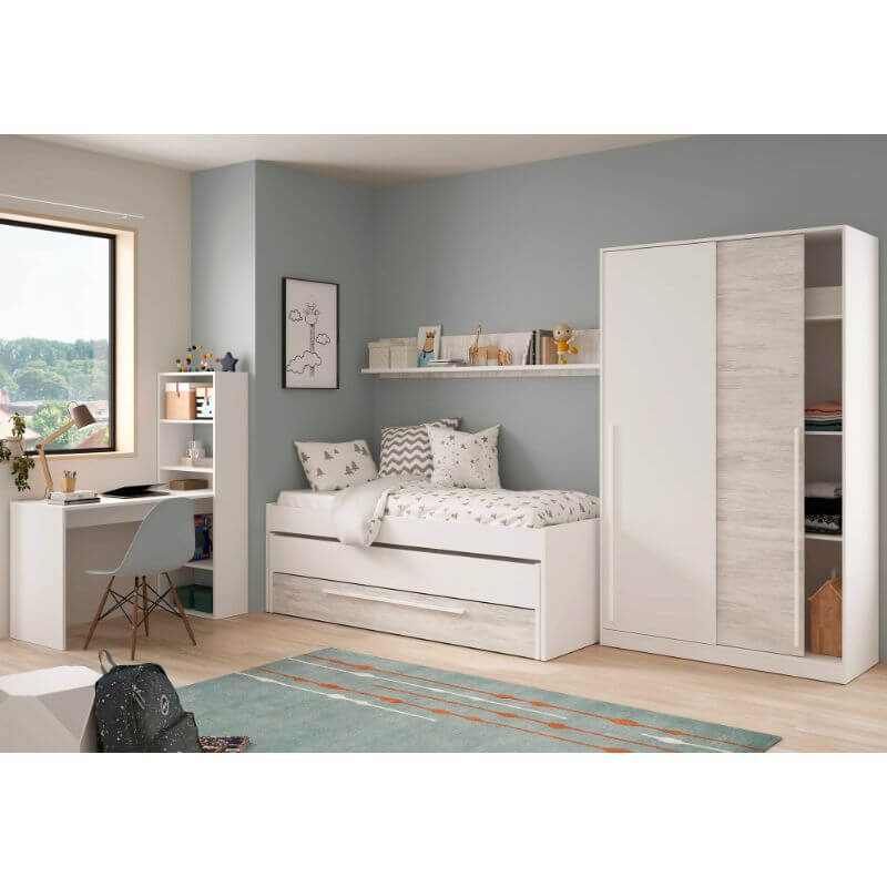Armoire TOP - Décor blanc artik et chene nodi - 2 Portes coulissantes - L200 x H121 x P50 cm - 9