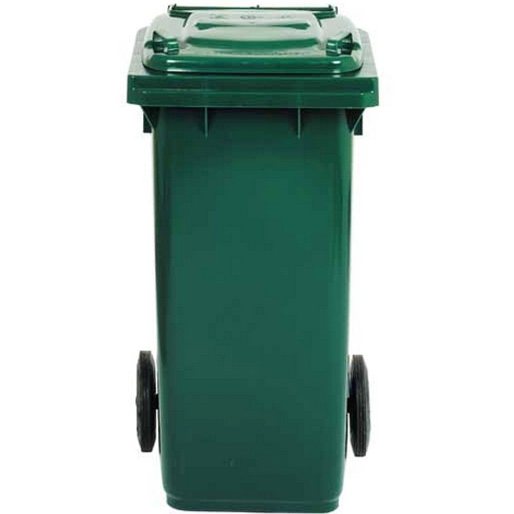 Bidone Rifiuti 120 Litri Verde Con Coperchio E Manici | Prodotto Italiano, 70% Riciclato | Per Interni, Esterni E Giardino
