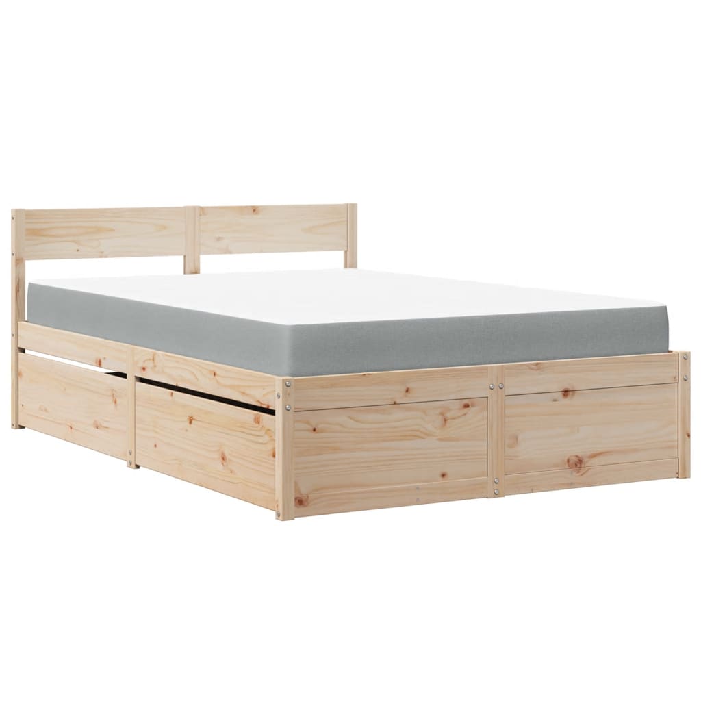 Lit avec tiroirs et matelas 140 x 190 cm en bois de pin massif - 2