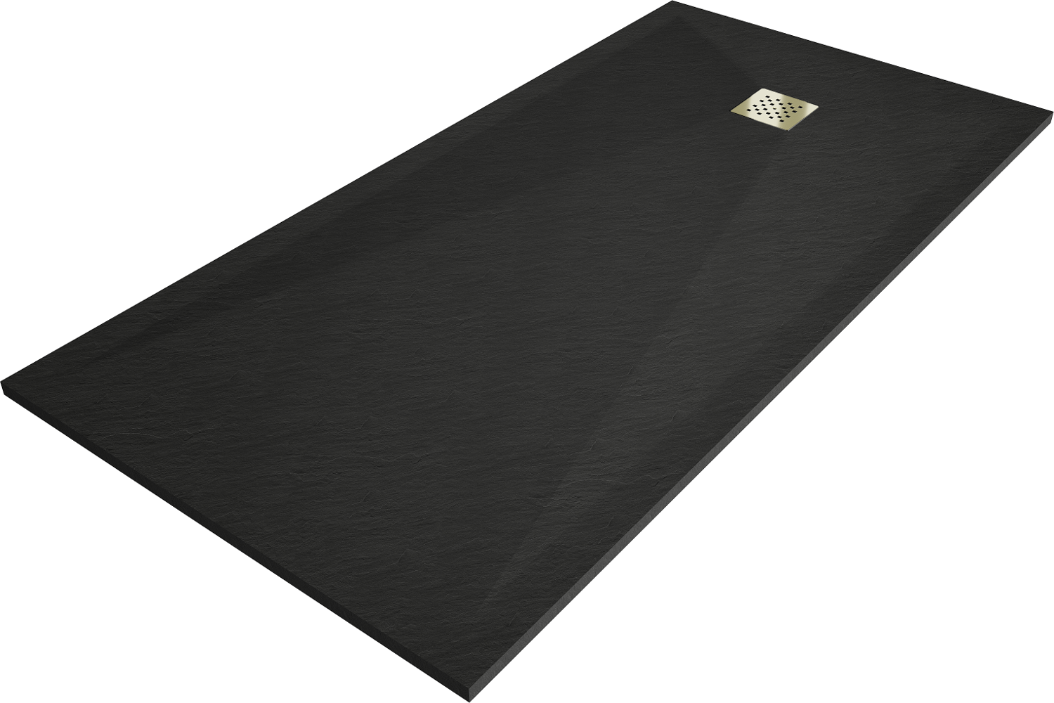 Mexen Stone+ brodzik kompozytowy prostokątny 200 x 90 cm, czarny, maskownica złota - 44709020-G