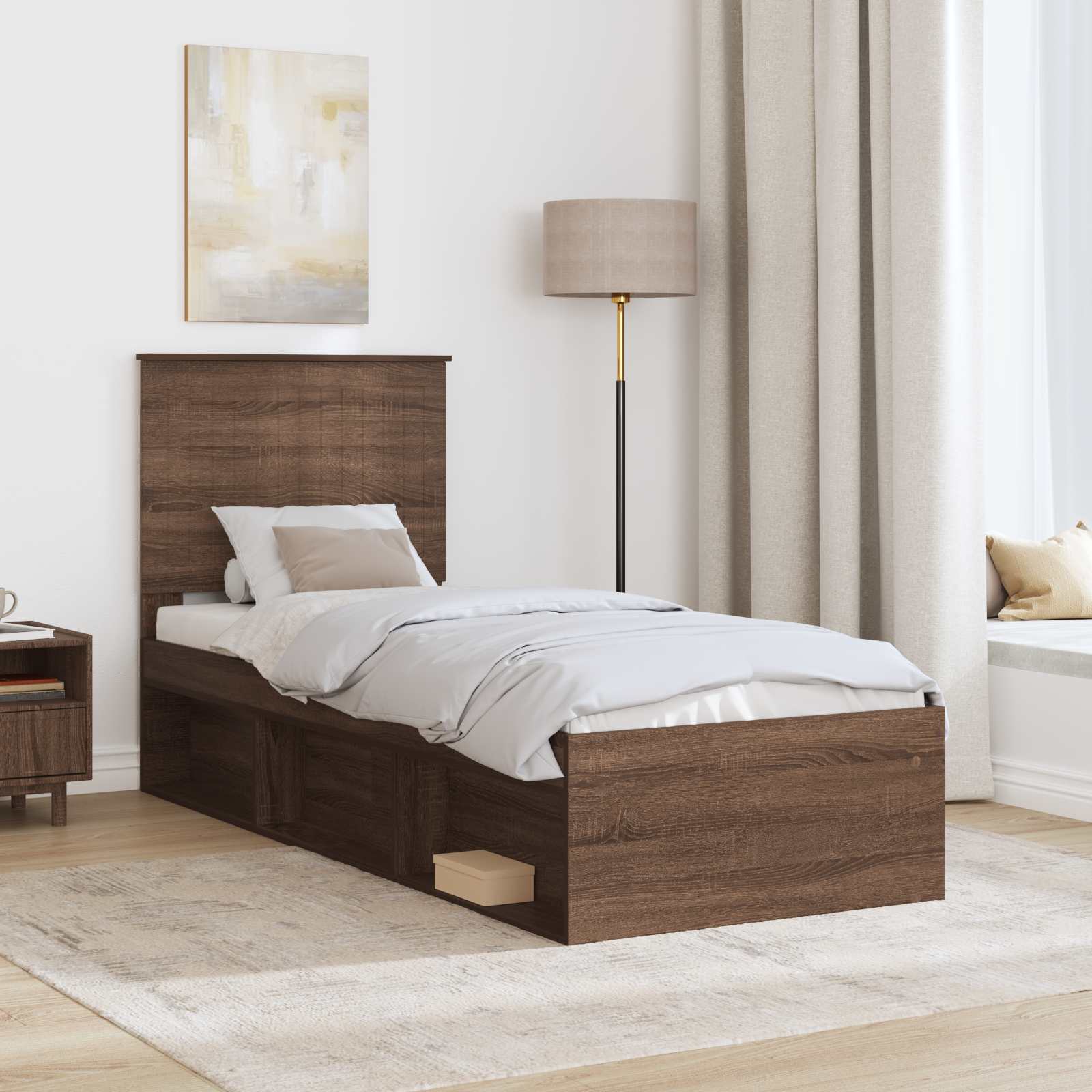 Cadre de lit chêne brun en bois de pin massif, pour la chambre, 75 × 190 cm - 3