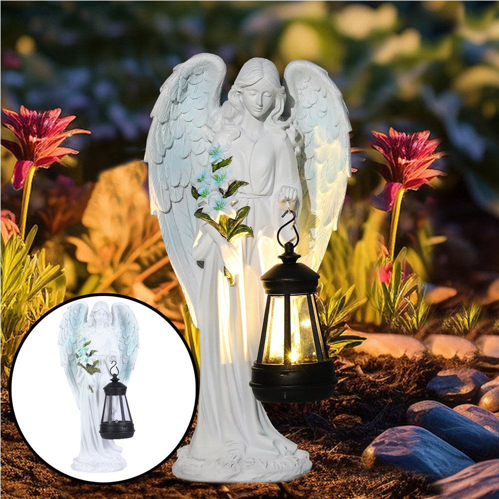 Leroy Merlin Estatuas de ángeles solares para decoración de jardín exterior, esculturas solares para exteriores, arte de patio y adornos para el césped delantero 