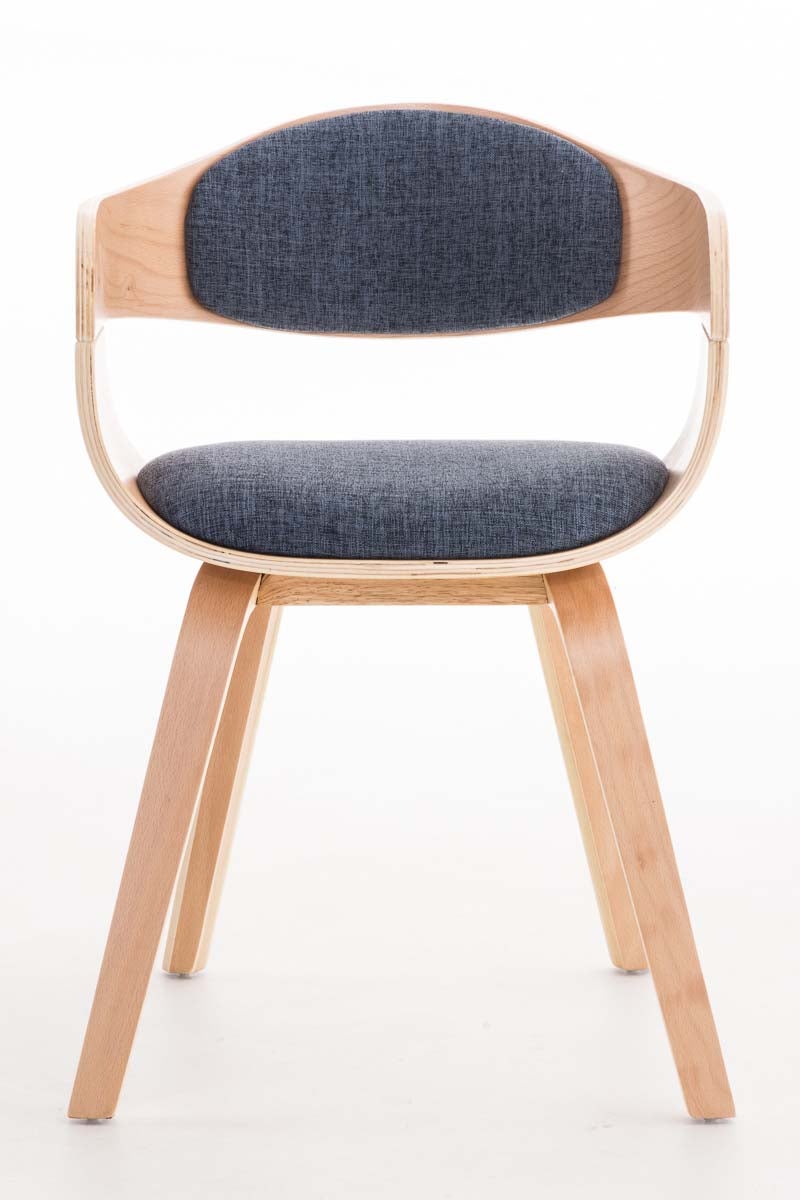 Chaise de bureau sans roulettes visiteur en tissu et bois design retro et confort maximal naturel et bleu BUR10541 - 2