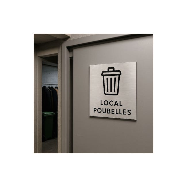 Pictogramme Local Poubelles 20x20cm - Plaque Dibond Aluminium Brossé - Signalétique Intérieur Extérieur