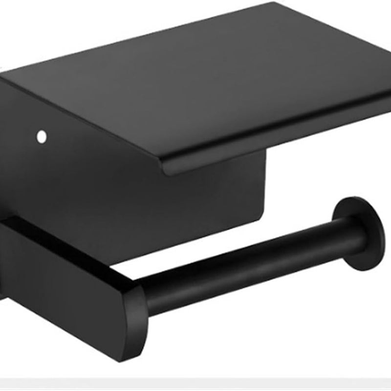 Czarny uchwyt ścienny na papier toaletowy ze stali nierdzewnej z półką na telefon komórkowy do łazienki, 1 sztuka
