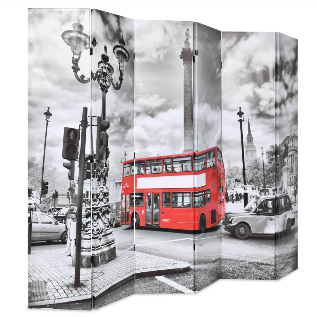 Biombo separador | biombo divisor | paravientos plegable 228x170 cm bus londres blanco y negro cfw50329