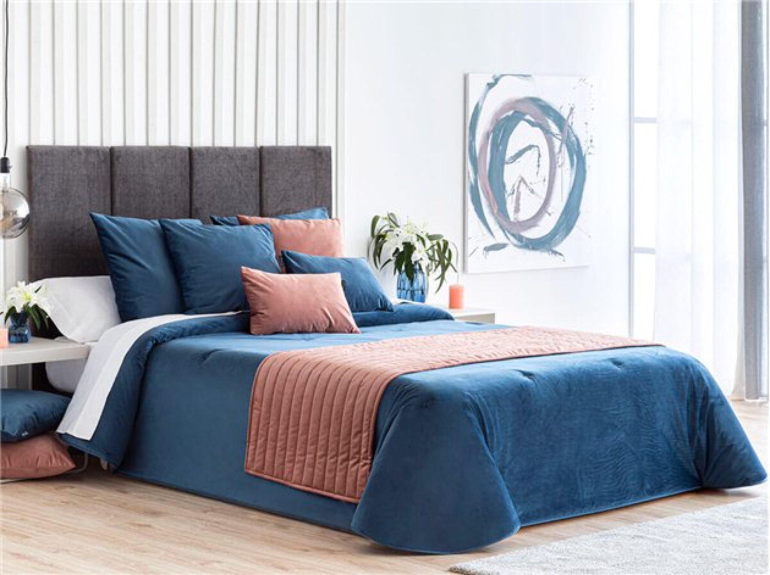 Edredón confort velvet liso azul relleno 200 gr para cama de 180 cm