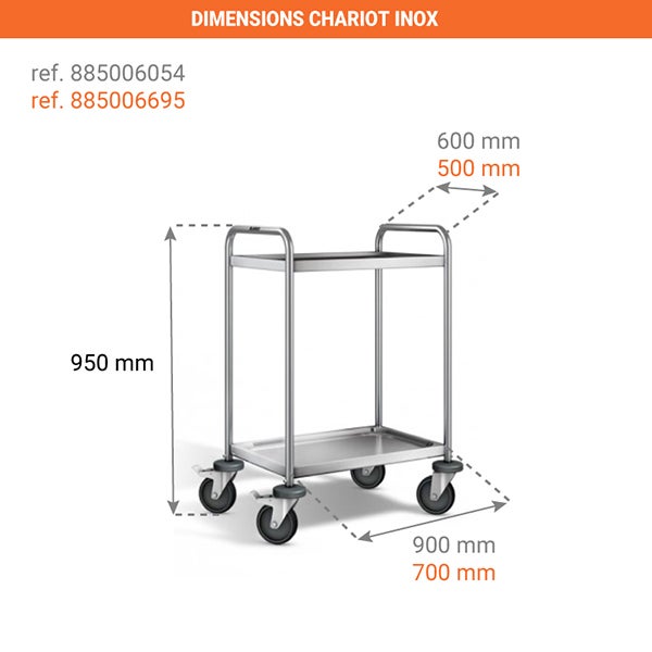 Desserte inox 304 L 3 plateaux 600 x 400 mm 120 kg - 885006696 - 2