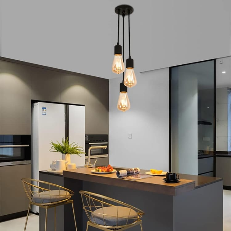 Lustre industriel, suspension en métal à 3 têtes, plafonnier vintage, hauteur réglable, pour salon, chambre, salle à manger, bar, café (sans ampoule) - 3