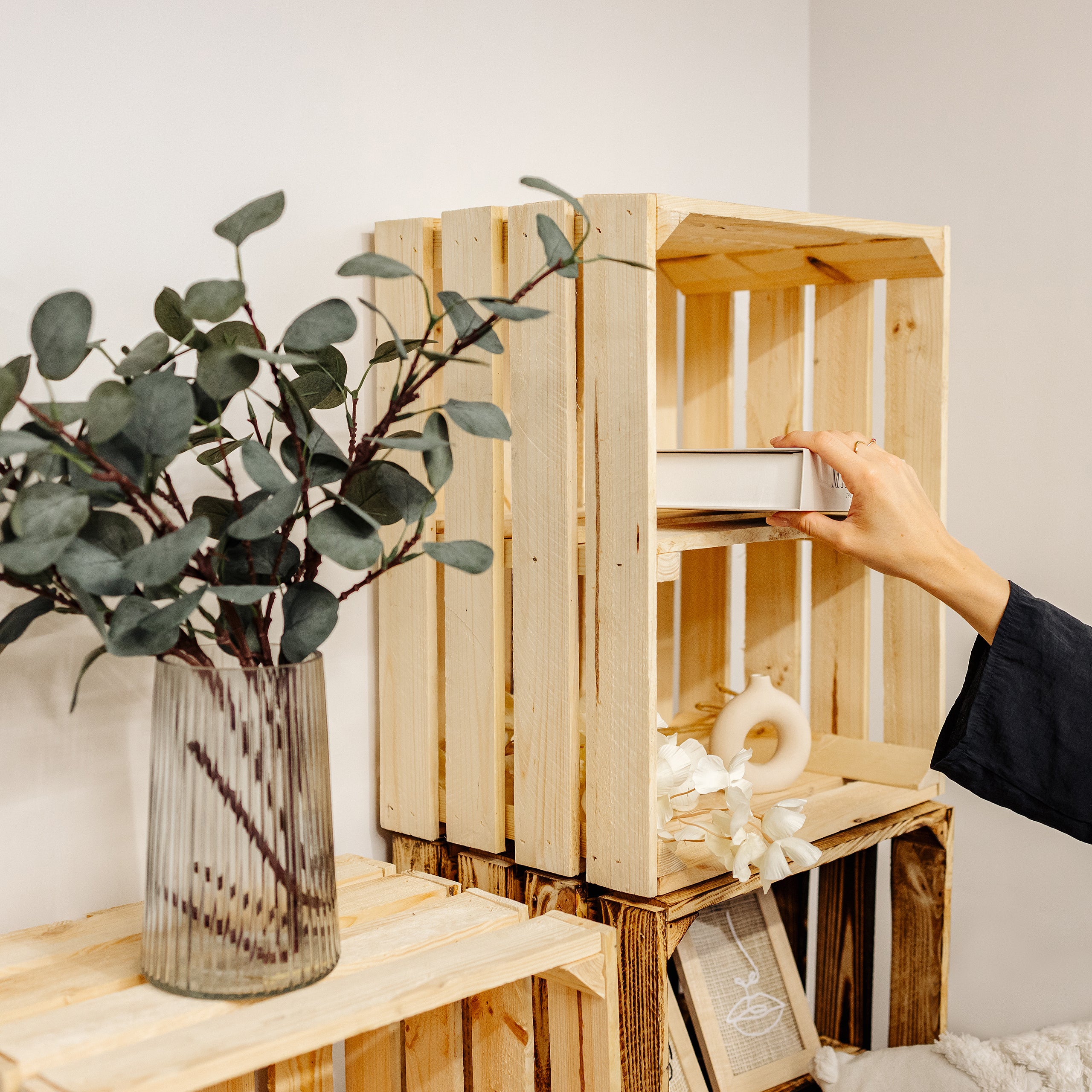 Creative Deco Caisse en Bois Naturel avec Etagere | 50x40x30 cm | Caisse de Rangement | Caisse Rangement Bois | Caisse Vin | Cagette Bois Deco - 4