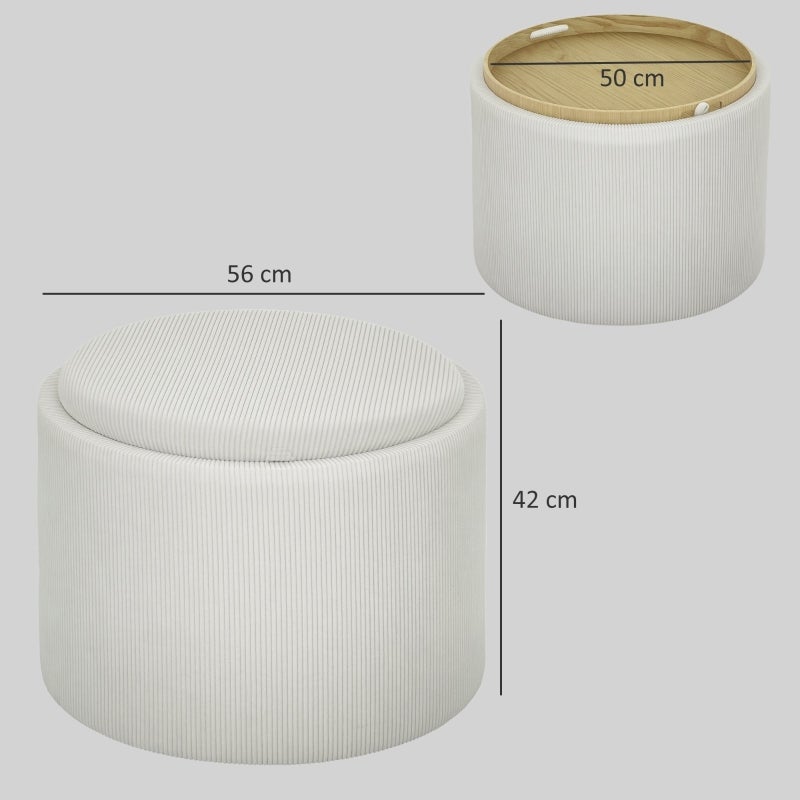 Pouf con Coperchio e Contenitore,Poggiapiedi Rotondo Imbottito,Tavolino Divano in Corda 56x56x42 cm Crema - 3