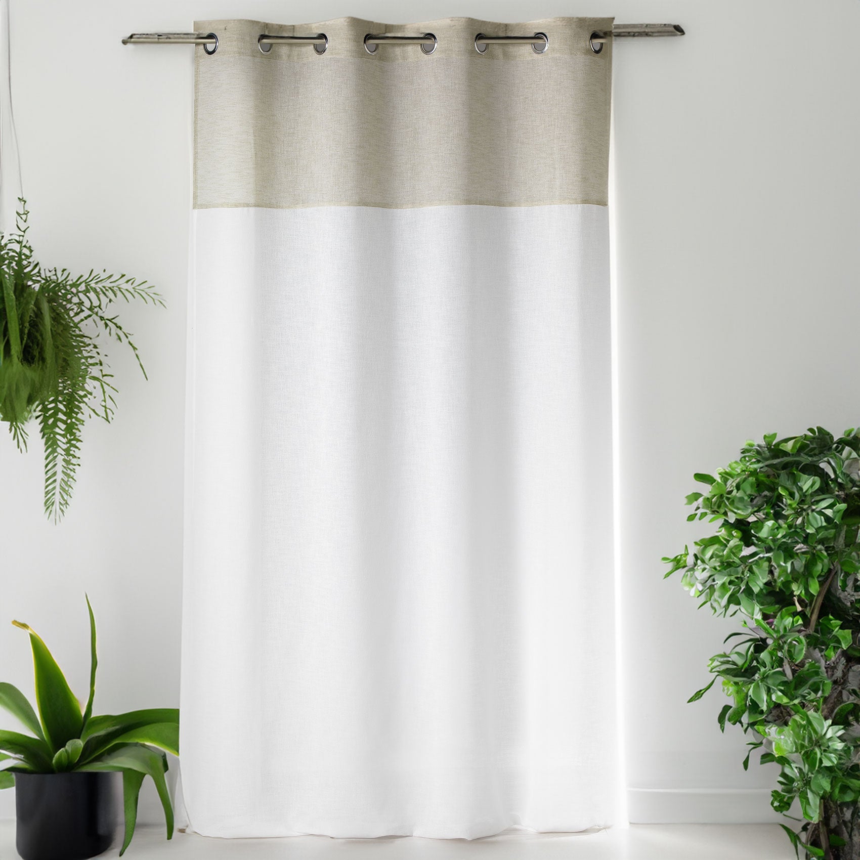 Voilage blanc - Effet lin bi-ton tamisant - Beige - 140x240 cm ...
