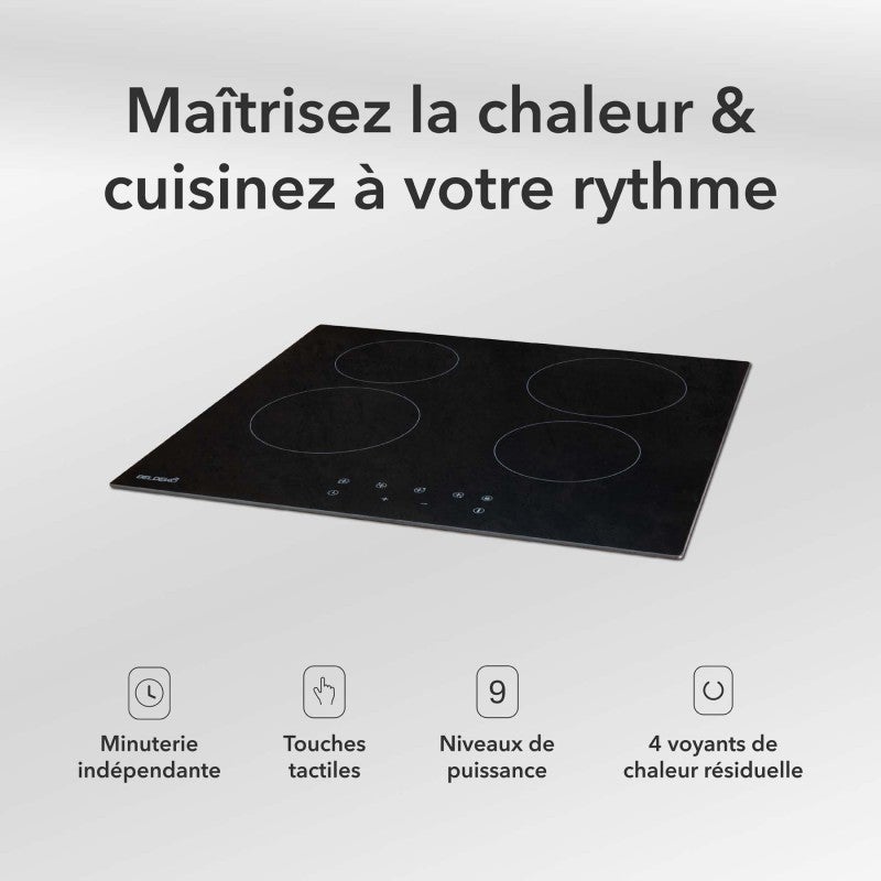 BELDEKO - Plaque Vitrocéramique 4 Feux, 6000W Vitrocéramique 4 Foyers, Plaque de Cuisson Vitrocéramique, Minuteur Multi-zones, - 5