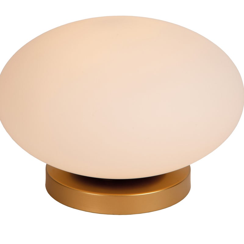 Lampa stołowa złota szklany owalny biały klosz E27 Elysee Lucide