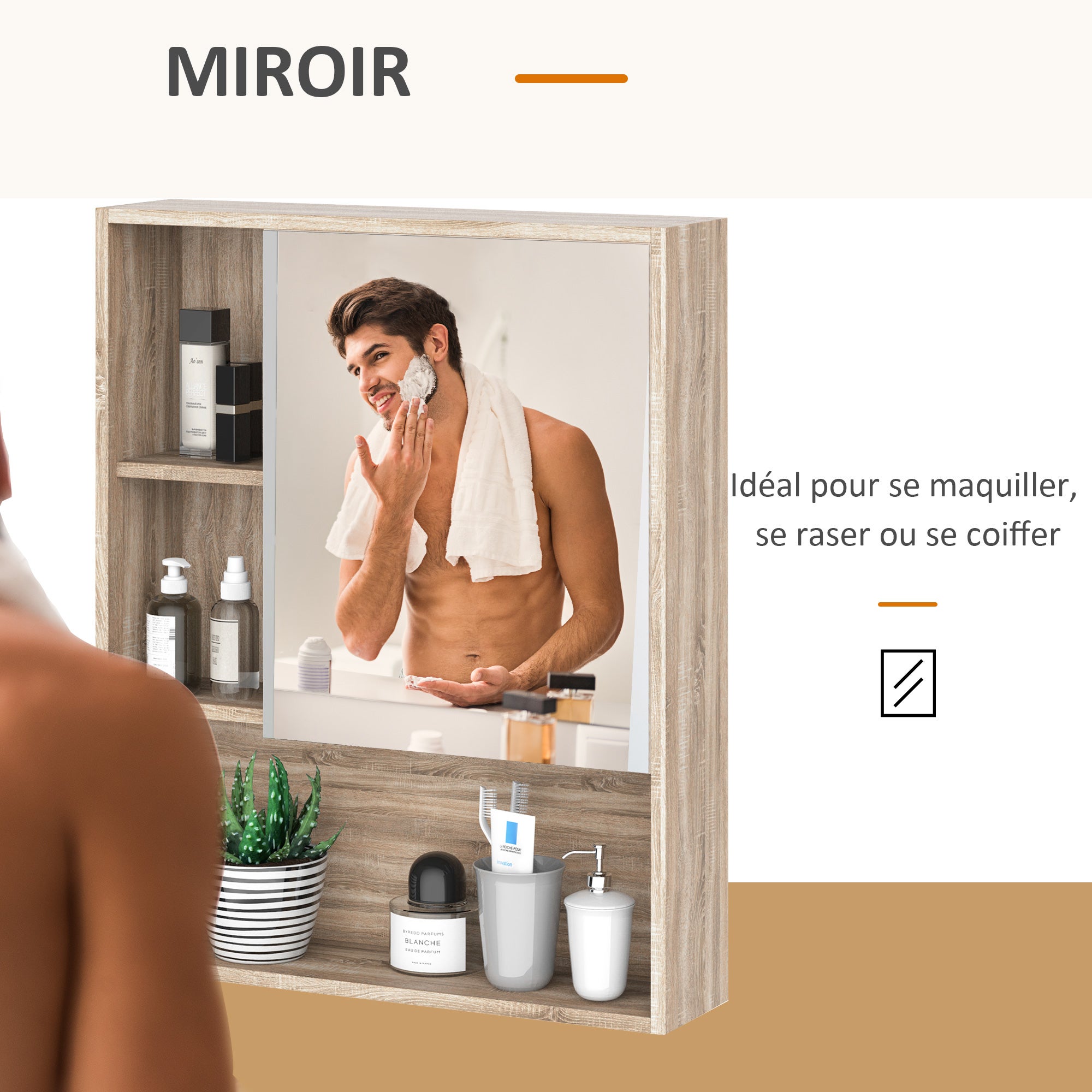 Armoire Murale avec miroir pour salle de bain Meuble de Rangement suspendu Couleur Bois de chêne dim. 60Lx15lxH76cm - 8