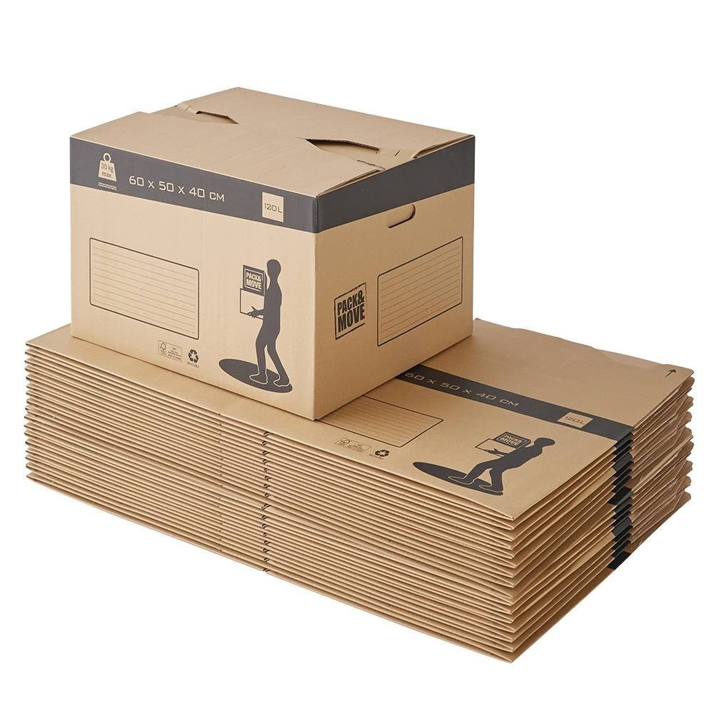 Pack and Move - Lot 20 cartons déménagement automatique - 60 x 50 x 40 cm - Poignées renforcées - 2