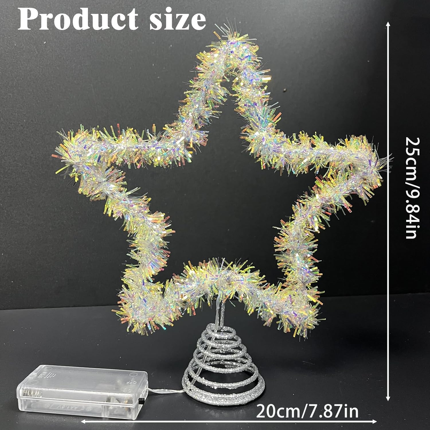 Punta per albero di Natale con 20 LED, 20,3 x 25,4 cm, luce a corona, in ferro, per interni, due modalità (luce accesa/lampeggiante