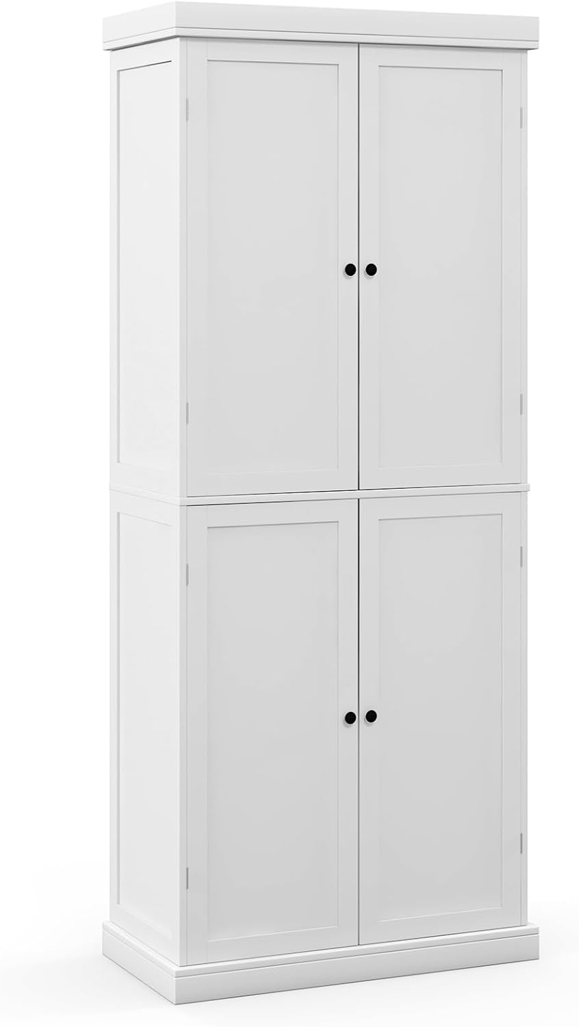 Armario Alto de Cocina Con 4 Puertas y 6 Estantes Ajustables, de Despensa, Buffet, Baño y Almacenamiento Para Cocina, Salón, Color Blanco - 9