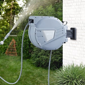Avvolgitubo Retrattile Da Giardino 13 M – Tubo Con Ugello 8 In 1 E Blocco Spruzzo, Portatile Con Staffa A Muro, Anti-Groviglio