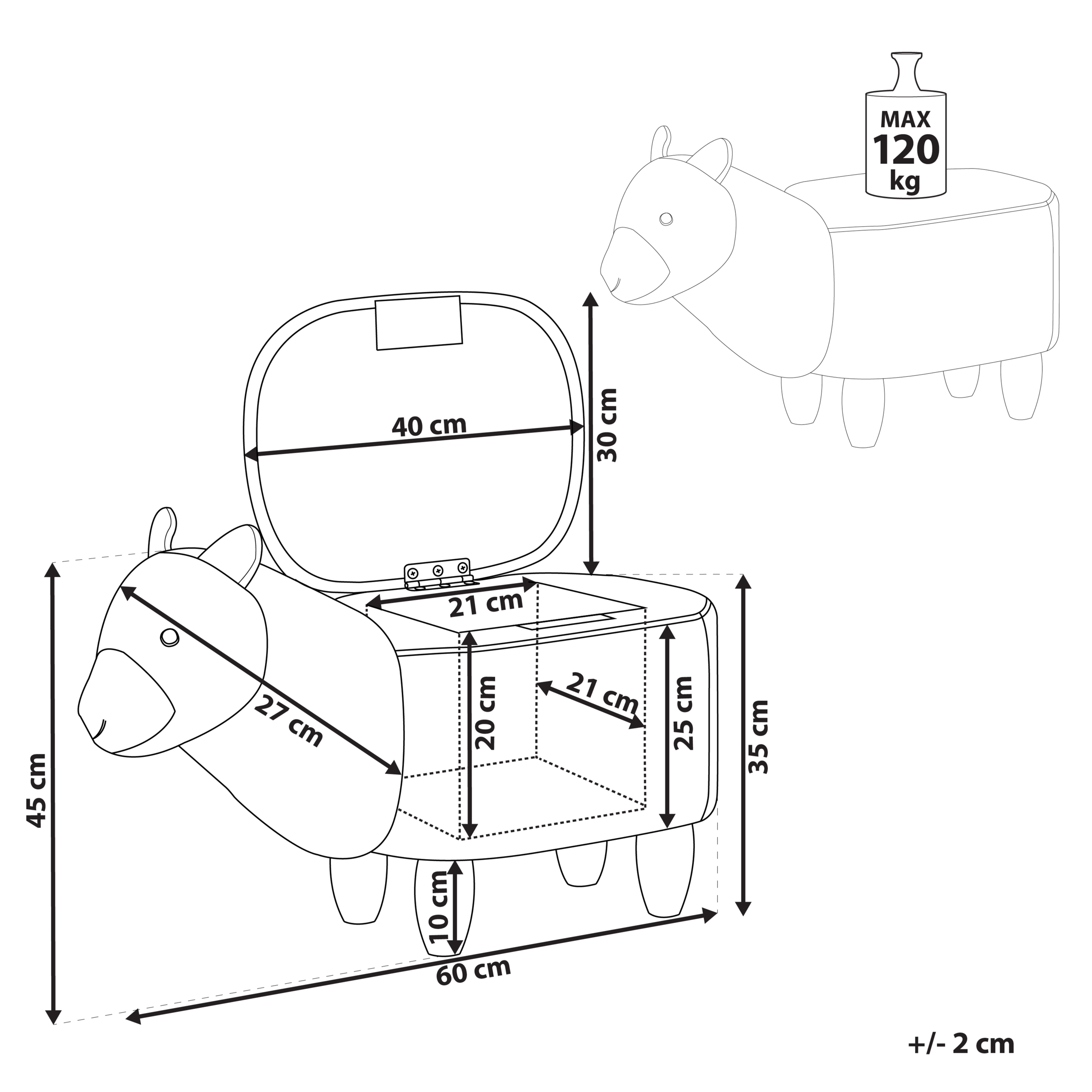 Pouf animaletto contenitore ALPACA Tessuto Bianco - 3
