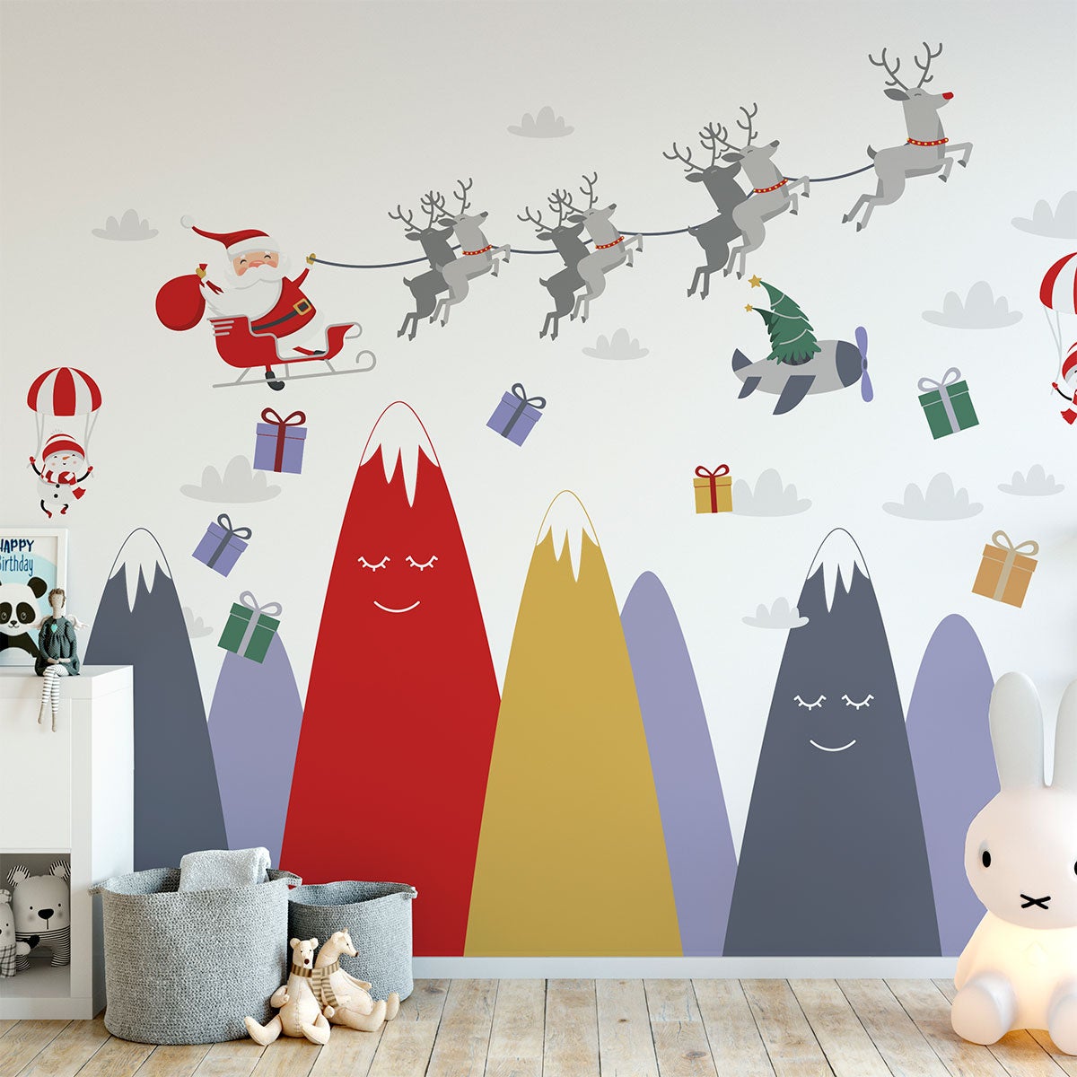 Pegatinas de Papá Noel en las montañas escandinavas - adhesivo de pared - revestimiento sticker mural decorativo - 70x105cm - 5