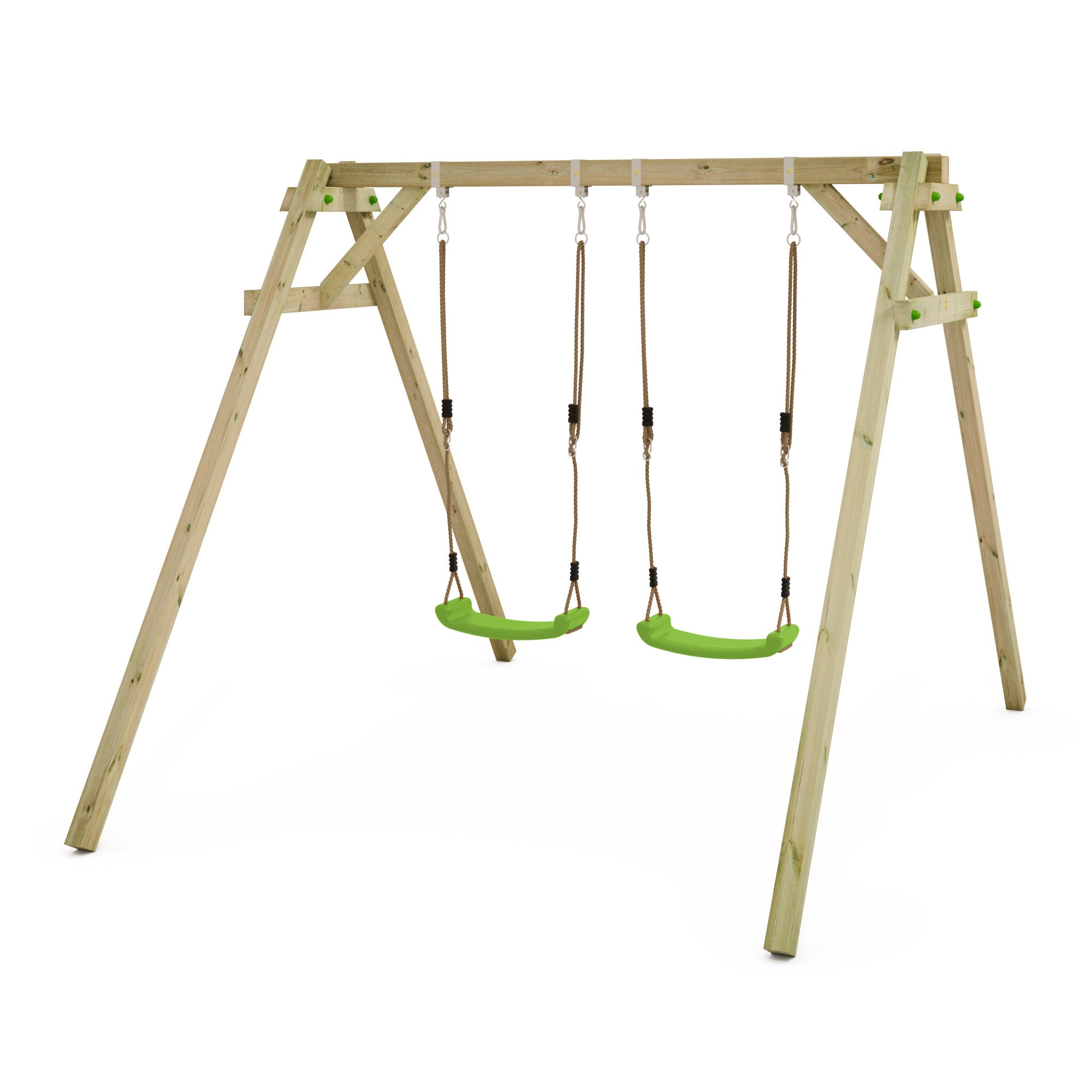 Balançoire Double H2i – Cadre Métal Vert, 2 Sièges Bois, Cordes Réglables 1,80–2,50 M, Mousquetons Inclus